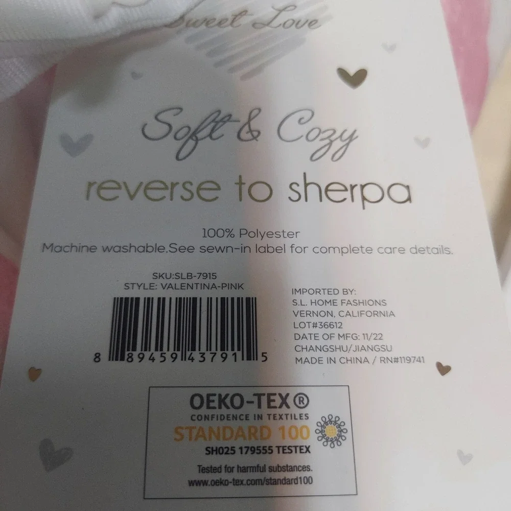 Sweet Love Valentina Pink‎ Heart Reversible Sherpa Baby Blanket 30x40 SLB-7915